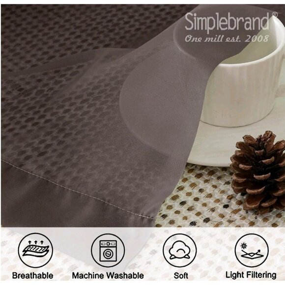 3 Simple Brand Jacquard Sheer Curtains 40 x 84 Brown Chocolate Set of 3 New S2 - Picture 7 of 10